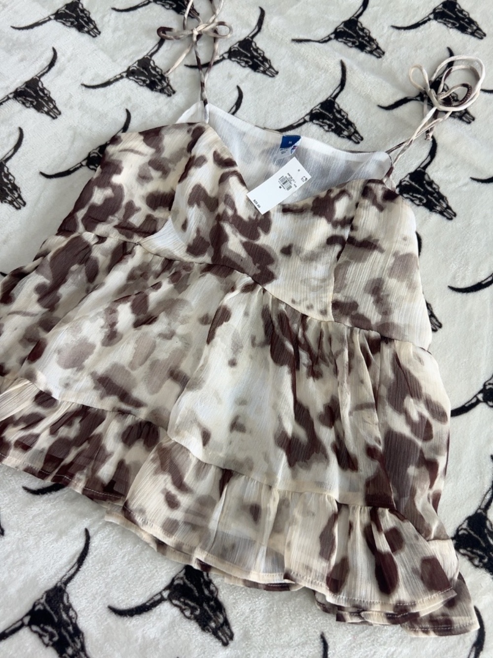 NWT Old Navy Tiered Animal Print Cami Top Tie Straps Medium
